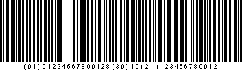 Símbolo GS1-128 a codificar o encadeamento de três Identificadores