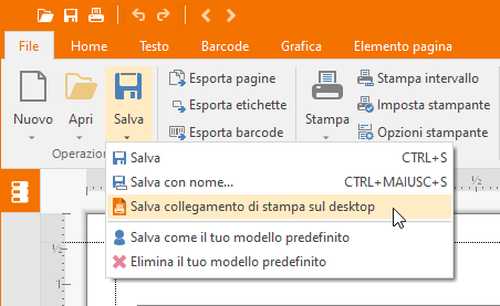 Menù collegamento di stampa sul desktop