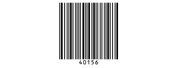 A Codabar barcode for A40156B: the start letter A and the
stop letter B are in the bars, and only 40156 is printed under them.