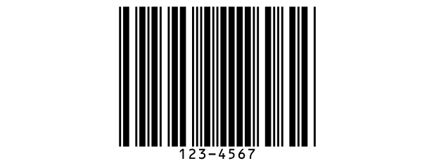 A Code 11 barcode holding 123-4567, with the value under the
bars.
