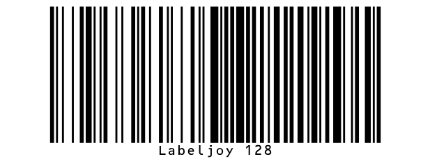 A Code 128 barcode holding Labeljoy 128, with the value under the bars.