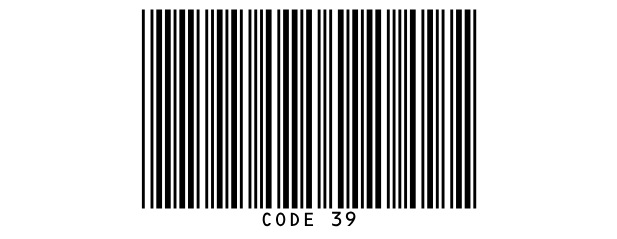 A Code 39 barcode holding CODE 39, with the value under the
bars.