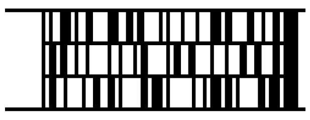 A Code 49 barcode, three rows of bars between a bar along the
top and one along the bottom, holding LABELJOY CODE 49.