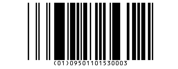 A Databar Omnidirectional barcode for the GTIN 09501101530003, with (01)09501101530003 under the bars.