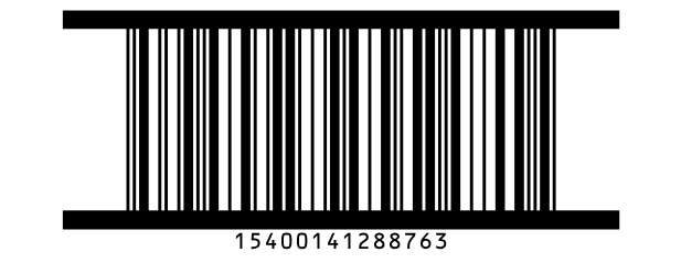 An ITF 14 barcode with thick bearer bars along its top and bottom only.