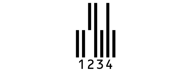 A 2 Track Pharmacode for 1234: bars that reach the top, the bottom or both, with 1234 under them.