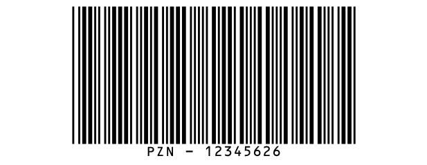 A Pharmazentral Nummer barcode for 1234562, with
PZN - 12345626 under the bars.