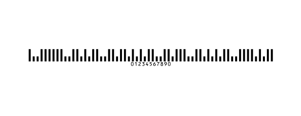A Planet Code barcode for 01234567890: mostly tall bars with a few short ones, and the digits under them.