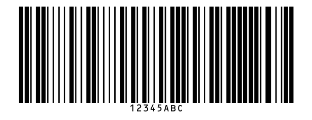 A UK Plessey barcode holding 12345ABC, with the value
under the bars.