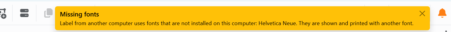 A Missing fonts card at the top right of the window, and
the bell beside it, orange.