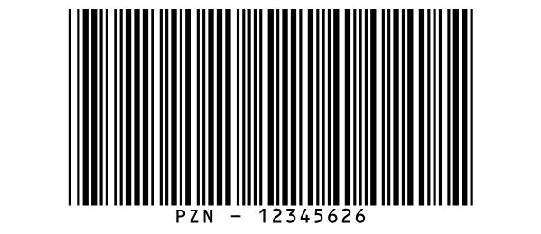 Un código de barras Pharmazentral Nummer para
1234562, con PZN - 12345626 bajo las barras.