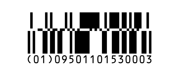 Un code-barres Databar Stacked : le même GTIN en deux rangées basses.