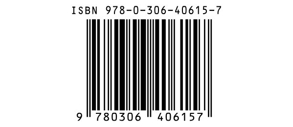 Un code-barres ISBN : la ligne ISBN 978-0-306-40615-7 au-dessus des barres et les 13 chiffres en dessous.