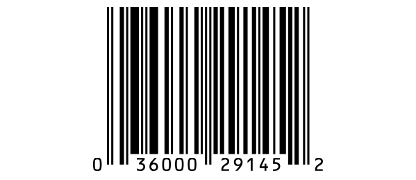 Un code-barres UPC A pour 036000291452 : le premier et le dernier chiffre hors des barres, cinq chiffres dans chaque moitié.