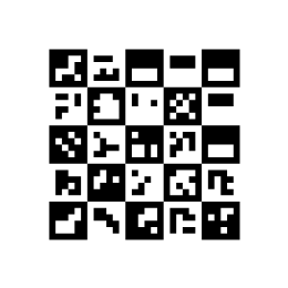 Un Grid Matrix, un quadrato fatto di una griglia di
blocchi più piccoli, che contiene Labeljoy e due caratteri cinesi.