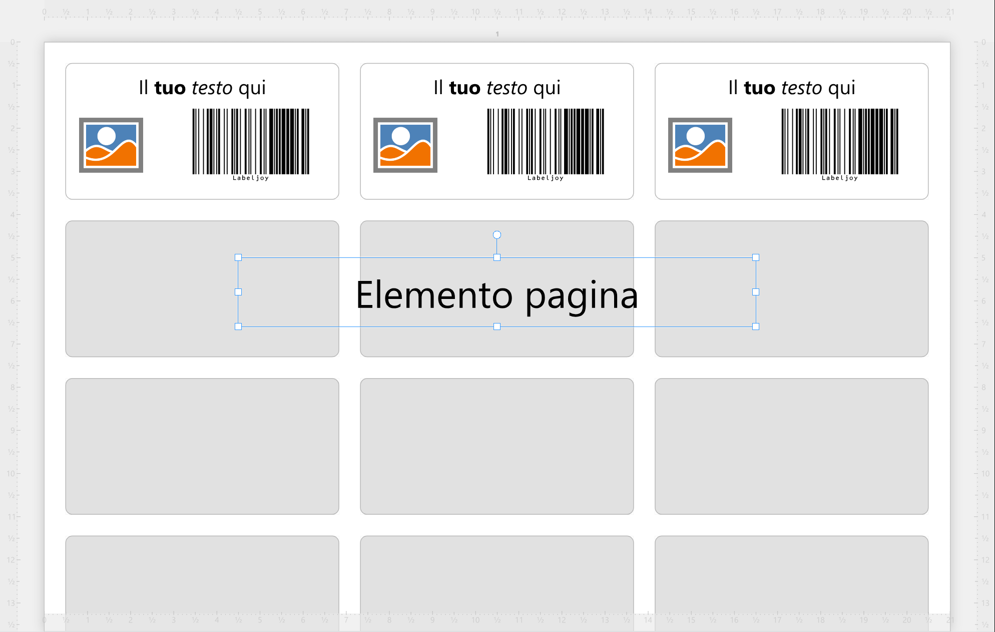 Il foglio di esempio nell'area di lavoro con la scritta
Elemento pagina, selezionata, su tre posizioni vuote della seconda riga.