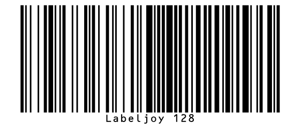 Een Code 128-barcode met Labeljoy 128, met de waarde onder de streepjes.
