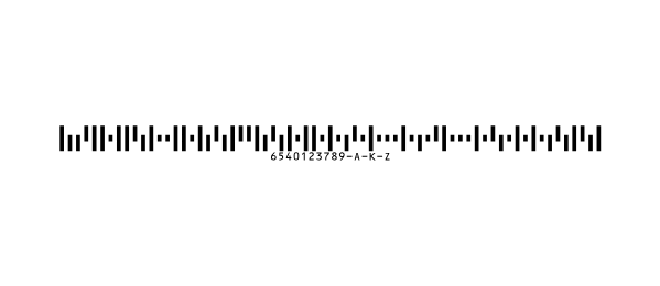 Een barcode Japanese Postal voor 6540123789-A-K-Z, met de waarde onder de streepjes.