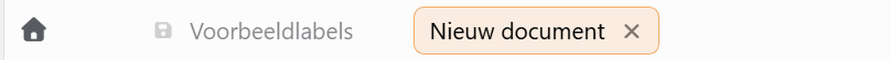 De knop Startscherm en twee documenttabbladen: Voorbeeldlabels,
waarvan het pictogram Opslaan niet-opgeslagen wijzigingen aangeeft, en Nieuw document, dat actief is.