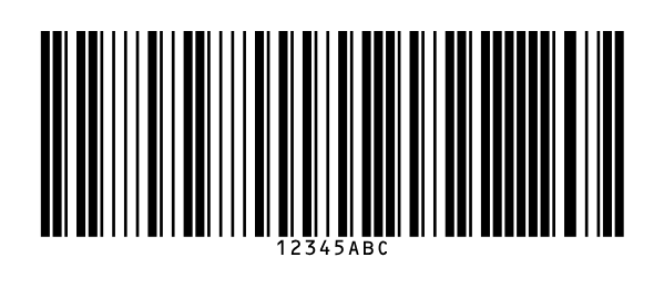 Um código de barras UK Plessey com 12345ABC e o valor por
baixo das barras.