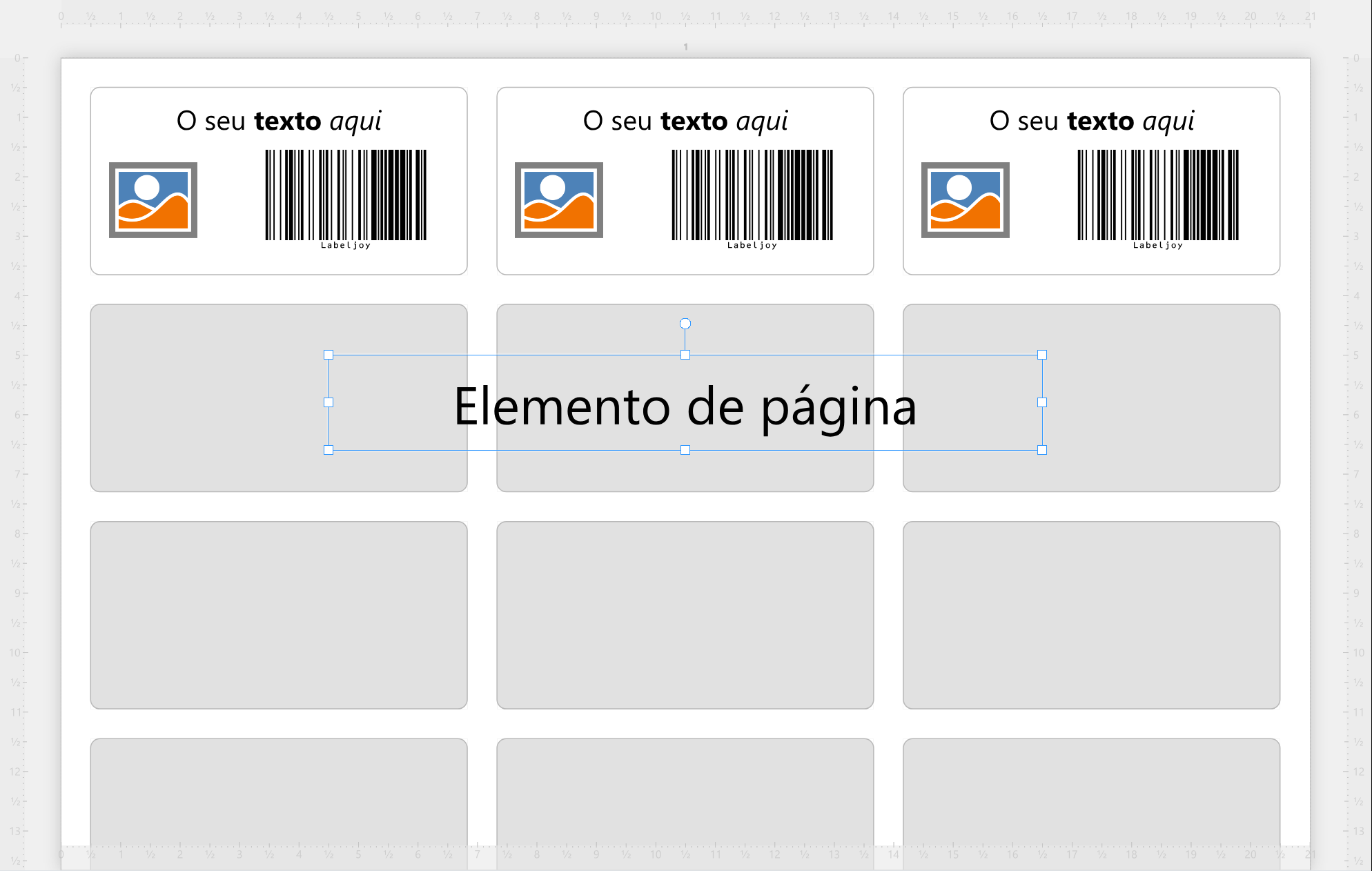 A folha de exemplo na área de trabalho, com as palavras
Elemento de página a atravessar três posições vazias da segunda fila, selecionadas.