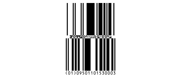 Штрихкод Databar Omnidirectional Stacked: тот же GTIN в двух высоких рядах.