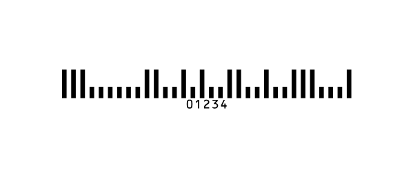 Штрихкод PostNet для почтового индекса 01234: высокие и короткие штрихи, под ними 01234.
