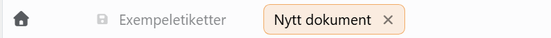 Hemknappen och två dokumentflikar: Exempeletiketter,
med sin sparikon som visar osparade ändringar, och Nytt dokument, som är aktiv.