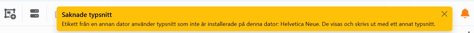 Ett kort Saknade typsnitt uppe till höger i fönstret, och bredvid klockan, orange.