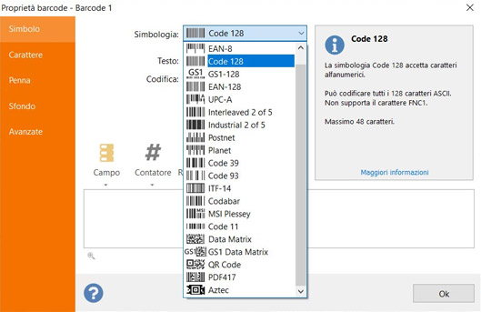 Software generatore codici a barre