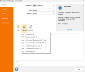2) I detta fall har en fast del (00000) och en dynamisk del infogats genom att klicka på Räknarikonen. - Imgur