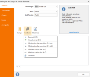 2) Neste caso, foi inserida uma parte fixa (00000) e uma parte dinâmica clicando no ícone Contador. - Imgur